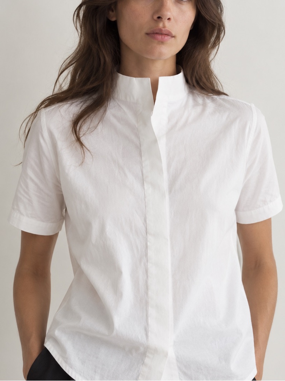 COS White Short-Sleeve Stand-Collar 100% Cotton Shirt Top Fall Capsule | S